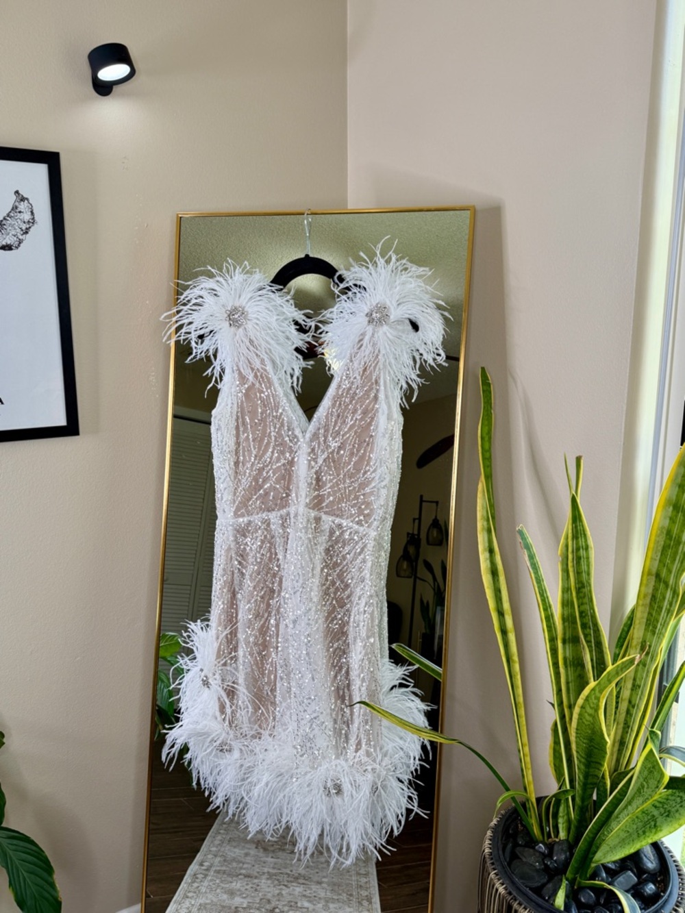 Nadine Merabi Mila Feathered White Mini Dress NWOT - Picture 11 of 11